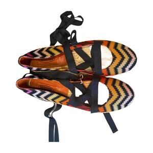 Missoni New Multicolor Zigzag Espadrilles with Black Ribbon Tie, size 39/9